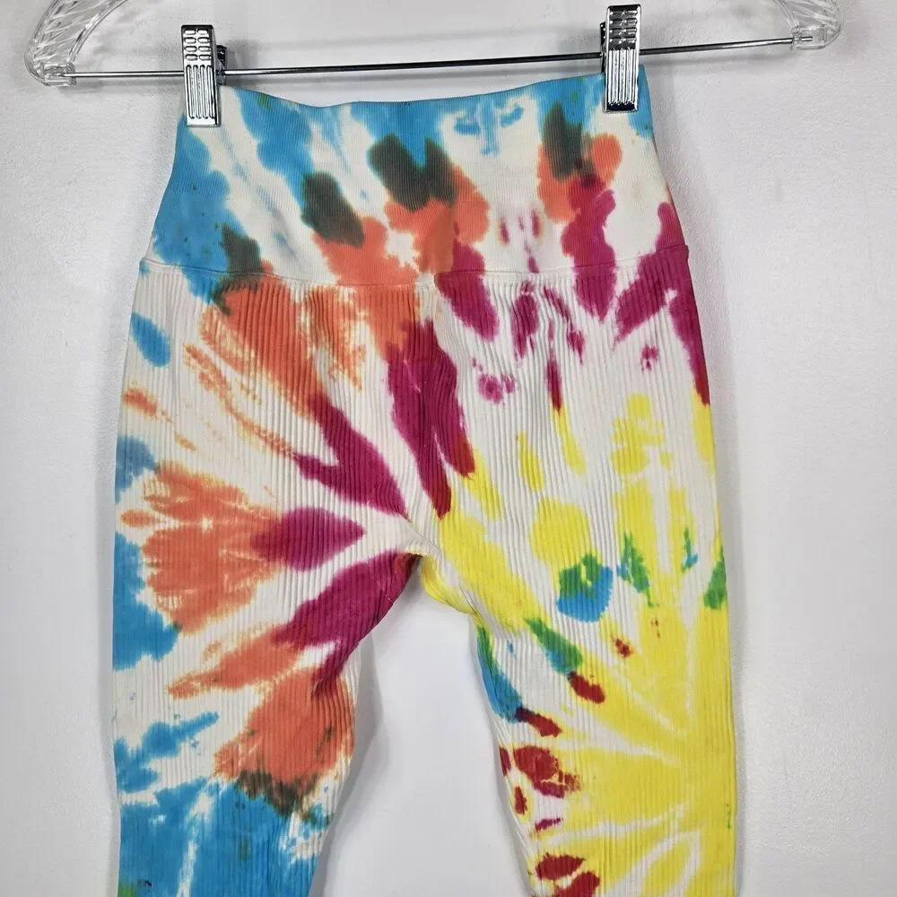 Spiritual‎ Gangster Women's Size XS/S Rainbow Tie Dye Ribbed Leggings